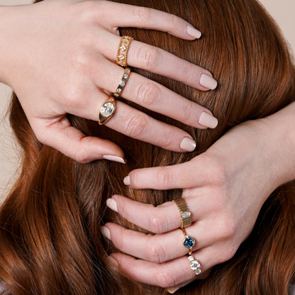 Beaded Lab Grown Diamond Flower Clover Ring