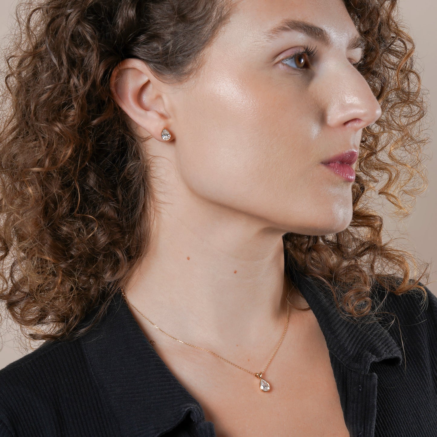 IGI Certified Pear Cut Bezel Set Lab Grown Diamond Stud Earring