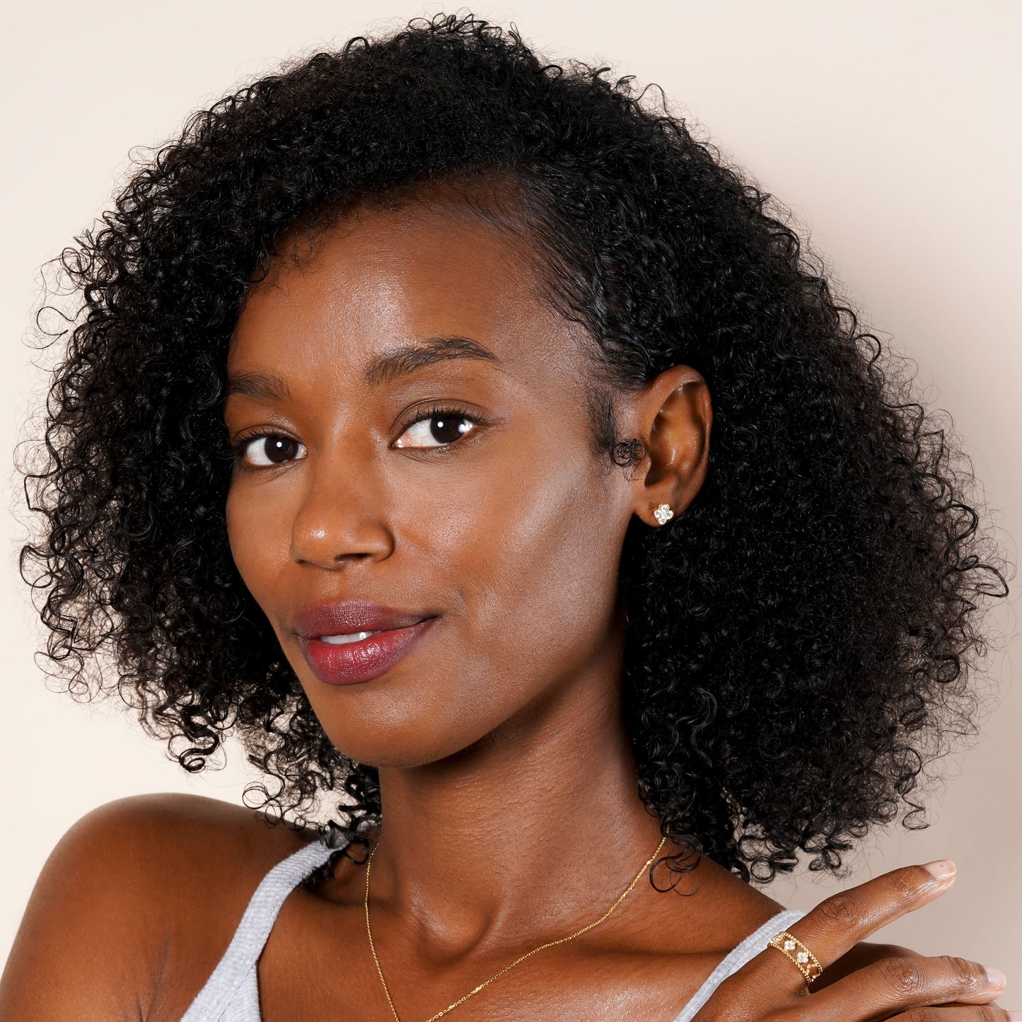 Flower Clover Beaded Lab Grown Diamond Stud Earring