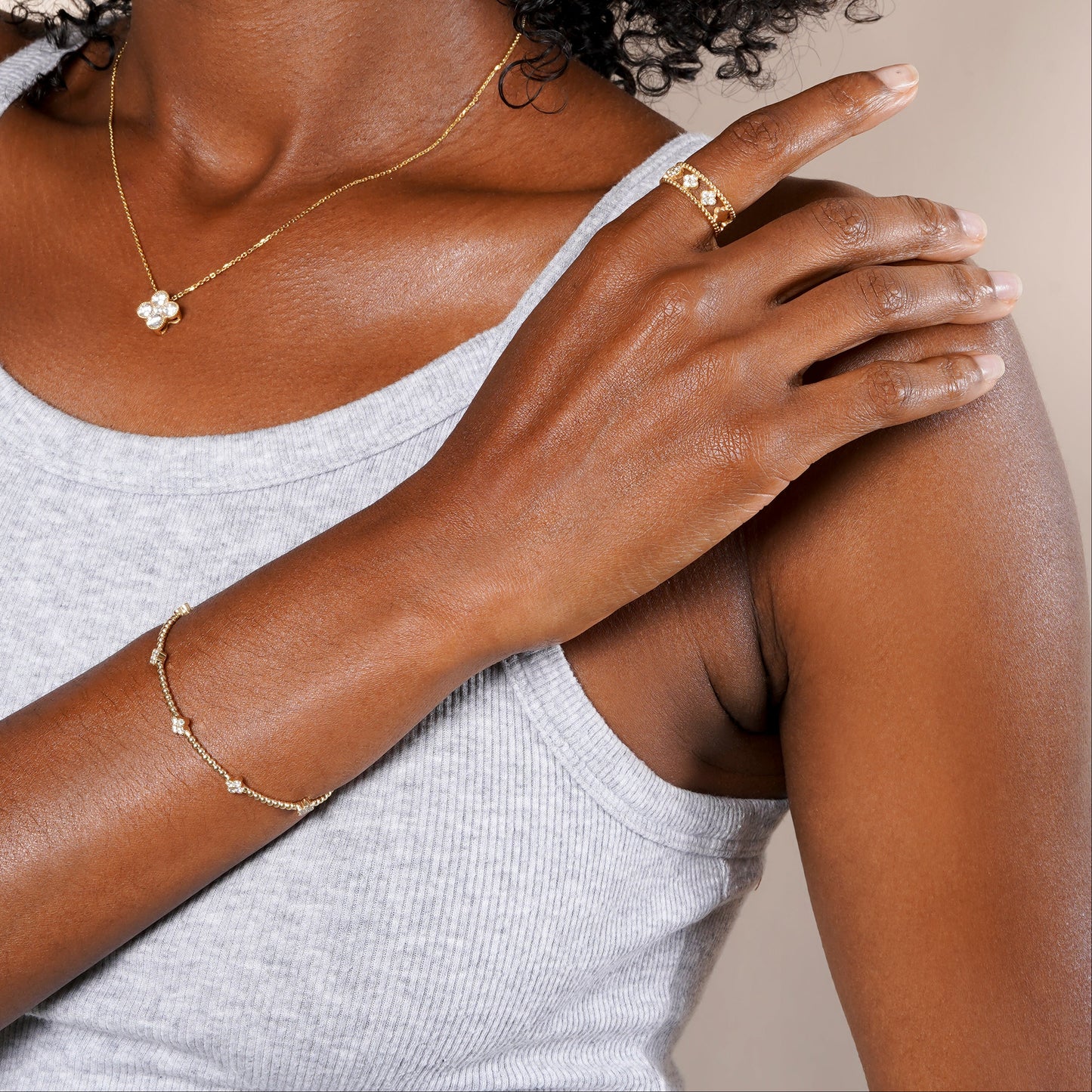 Flower Clover Lab Grown Diamond Ring & Bangle Set