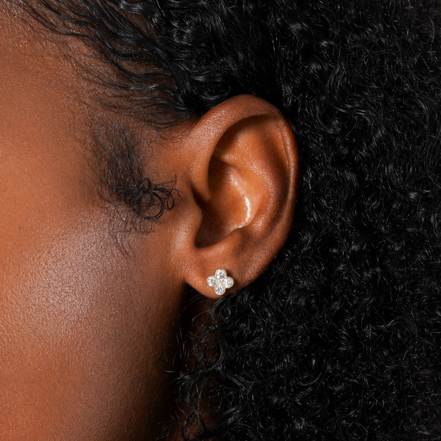 Flower Clover Beaded Lab Grown Diamond Stud Earring