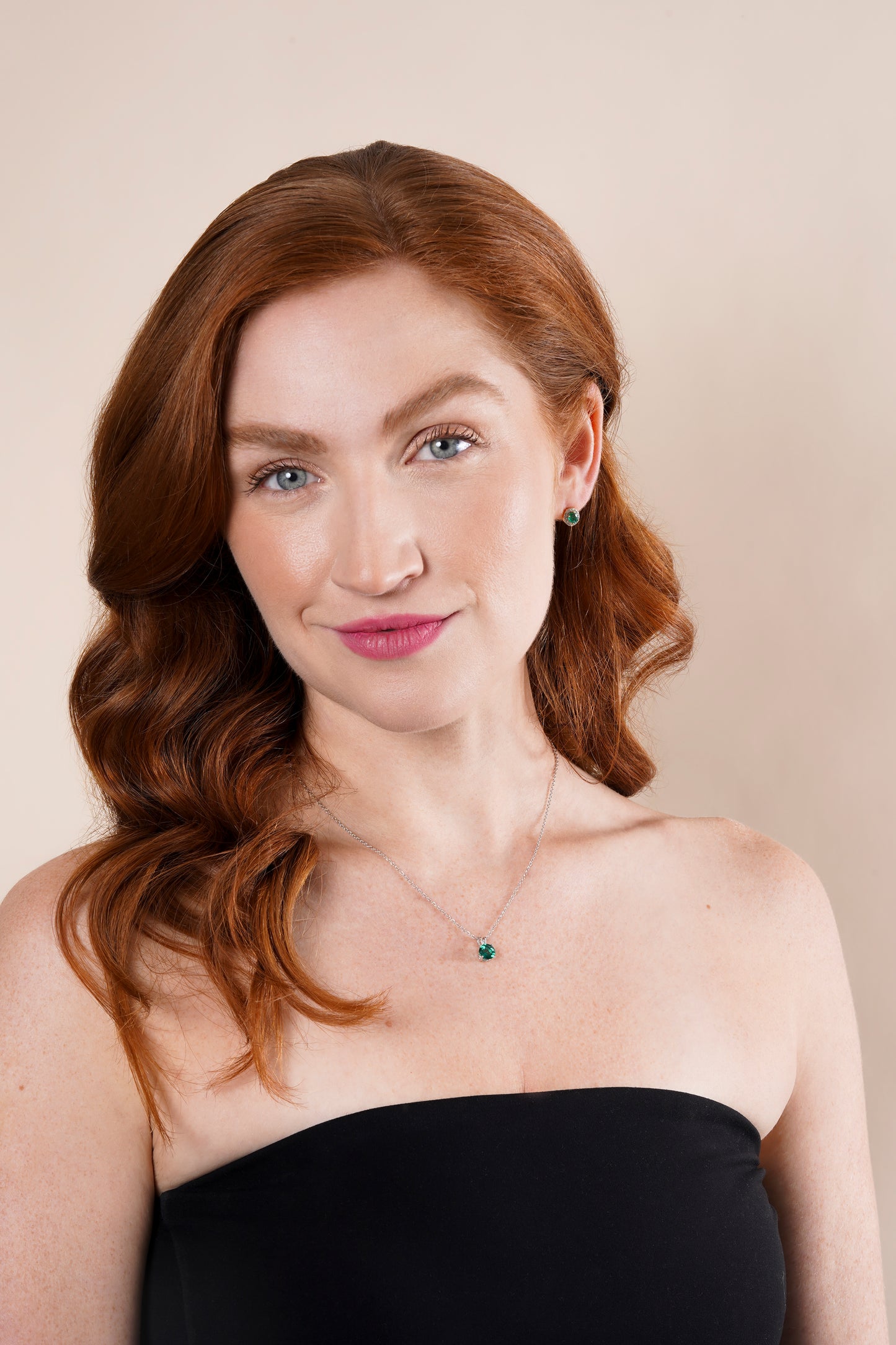 Oval Green Emerald with Lab Grown Diamond Halo Stud Earring