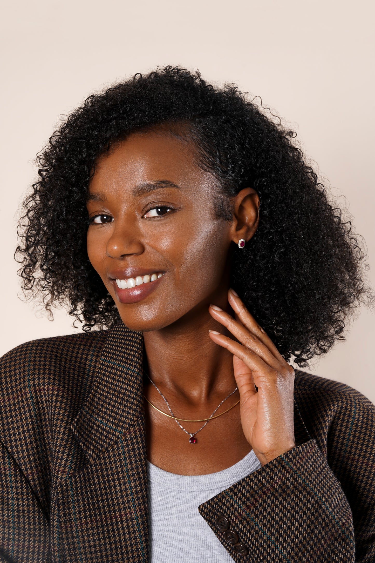 Oval Ruby with Lab Grown Diamond Halo Stud Earring