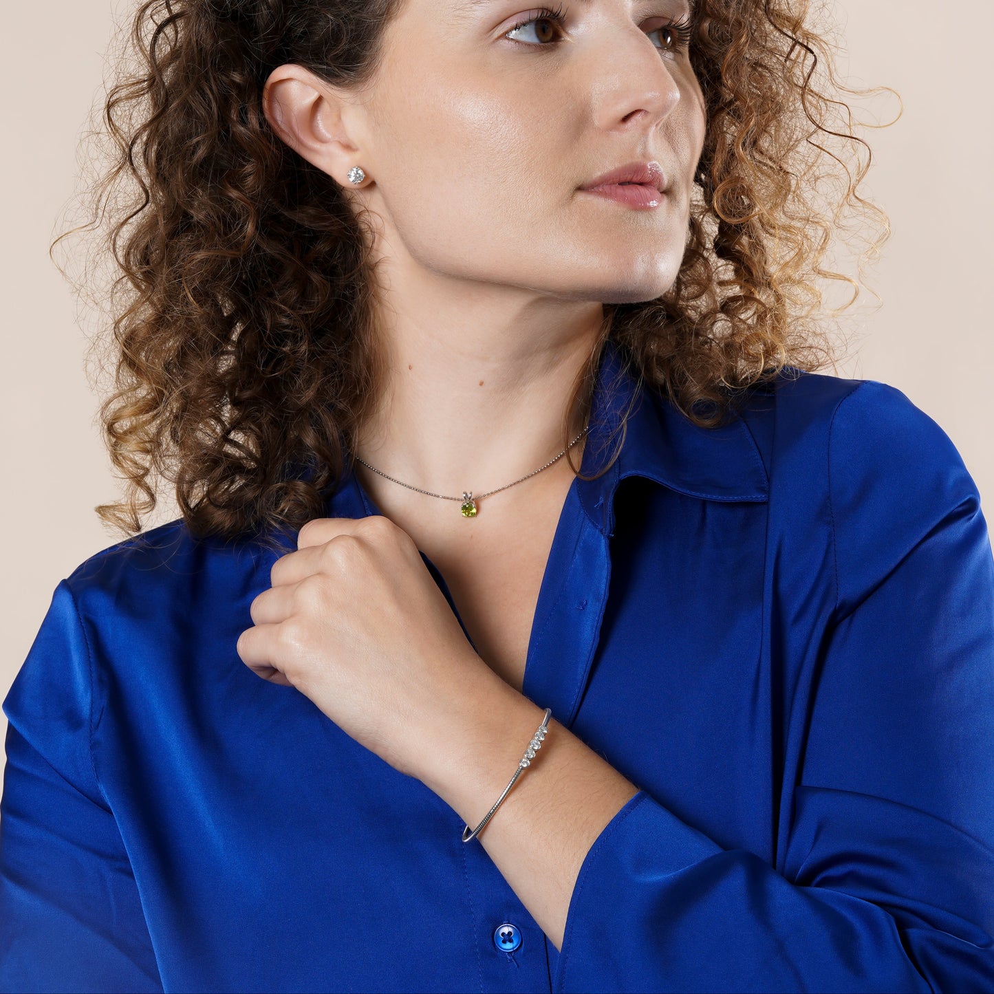 5 Station Graduate Bezel Set lab Grown Diamond Flexible Bangle