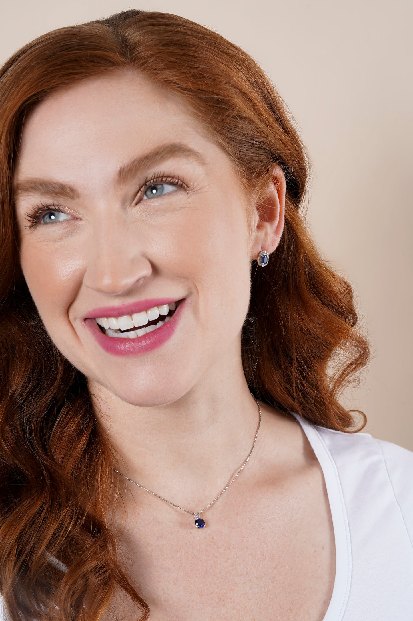 Oval Blue Sapphire with Lab Grown Diamond Halo Stud Earring