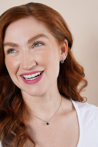 Oval Blue Sapphire with Lab Grown Diamond Halo Stud Earring