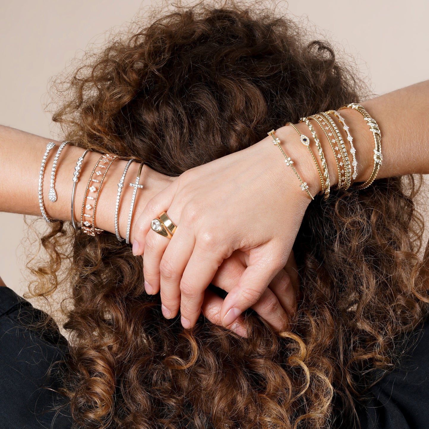 Two Tone Half Lab Grown Diamond Cross Flexible Bangle