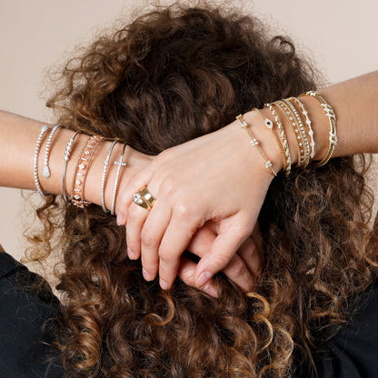 Two Tone Half Lab Grown Diamond Cross Flexible Bangle