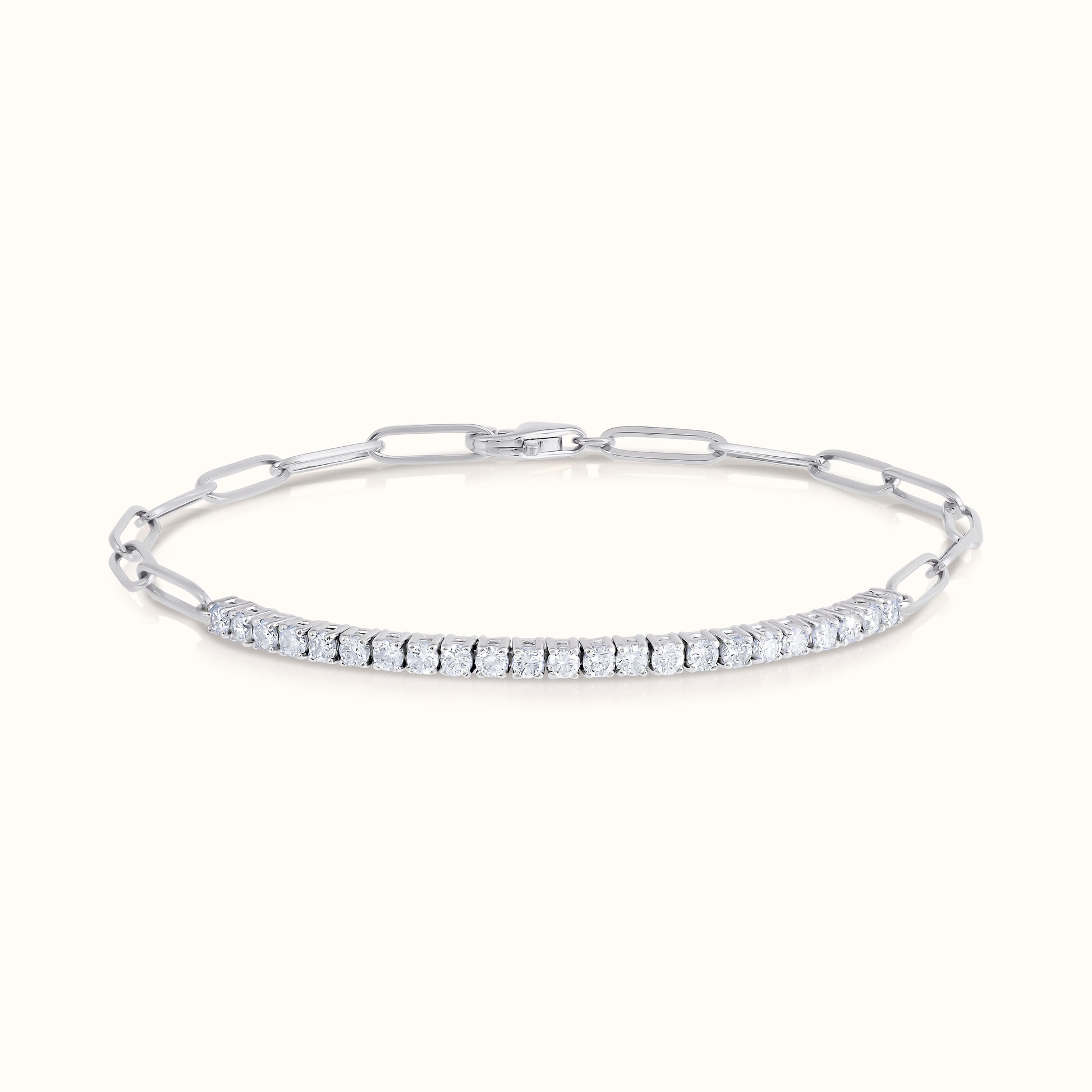 Half Paperclip and Lab Grown Diamond Bracelet, 17 Inch Necklace, and Link Earrings Set - AVIR New York
