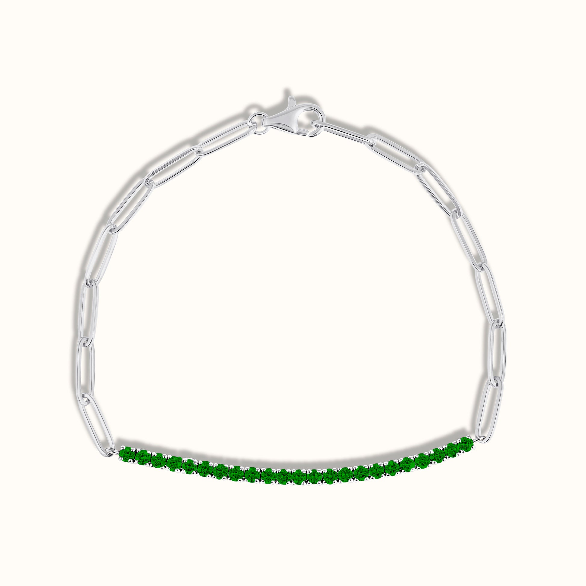 Half Paperclip and Green Emerald Tennis Bracelet - AVIR New York