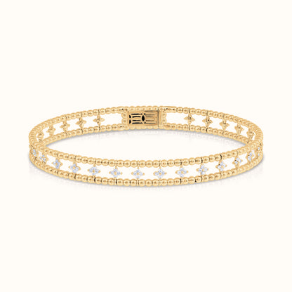 Two Row Beaded Flexible Bangle with Natural Diamond Petite Flower Clusters - AVIR New York