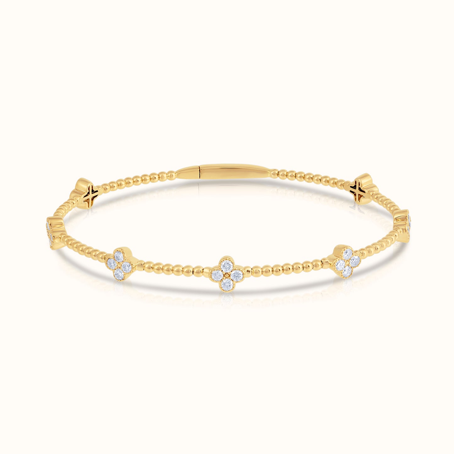 Natural Diamond Flexible Beaded Flower Cluster Bangle - AVIR New York