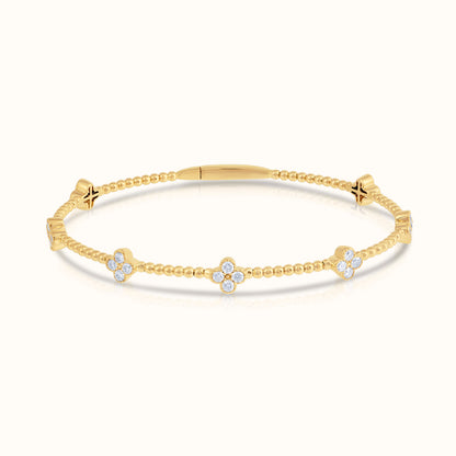 Natural Diamond Flexible Beaded Flower Cluster Bangle - AVIR New York