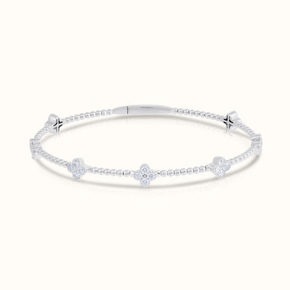 Natural Diamond Flexible Beaded Flower Cluster Bangle - AVIR New York