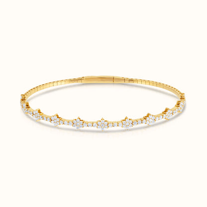 Halfway Flower Natural Diamond Flexible Bangle - AVIR New York