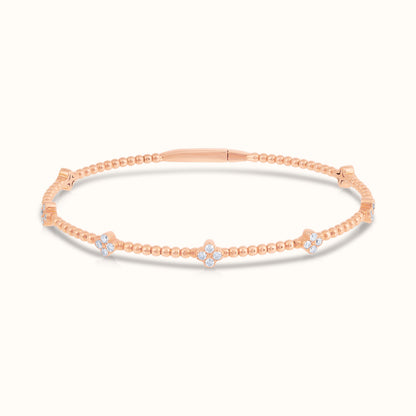 Natural Diamond Flexible Beaded Flower Cluster Bangle - AVIR New York
