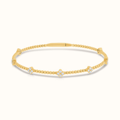 Natural Diamond Flexible Beaded Flower Cluster Bangle - AVIR New York