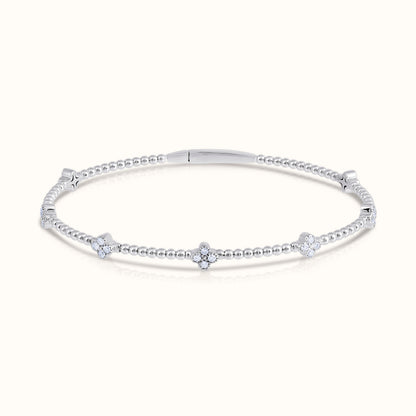 Natural Diamond Flexible Beaded Flower Cluster Bangle - AVIR New York