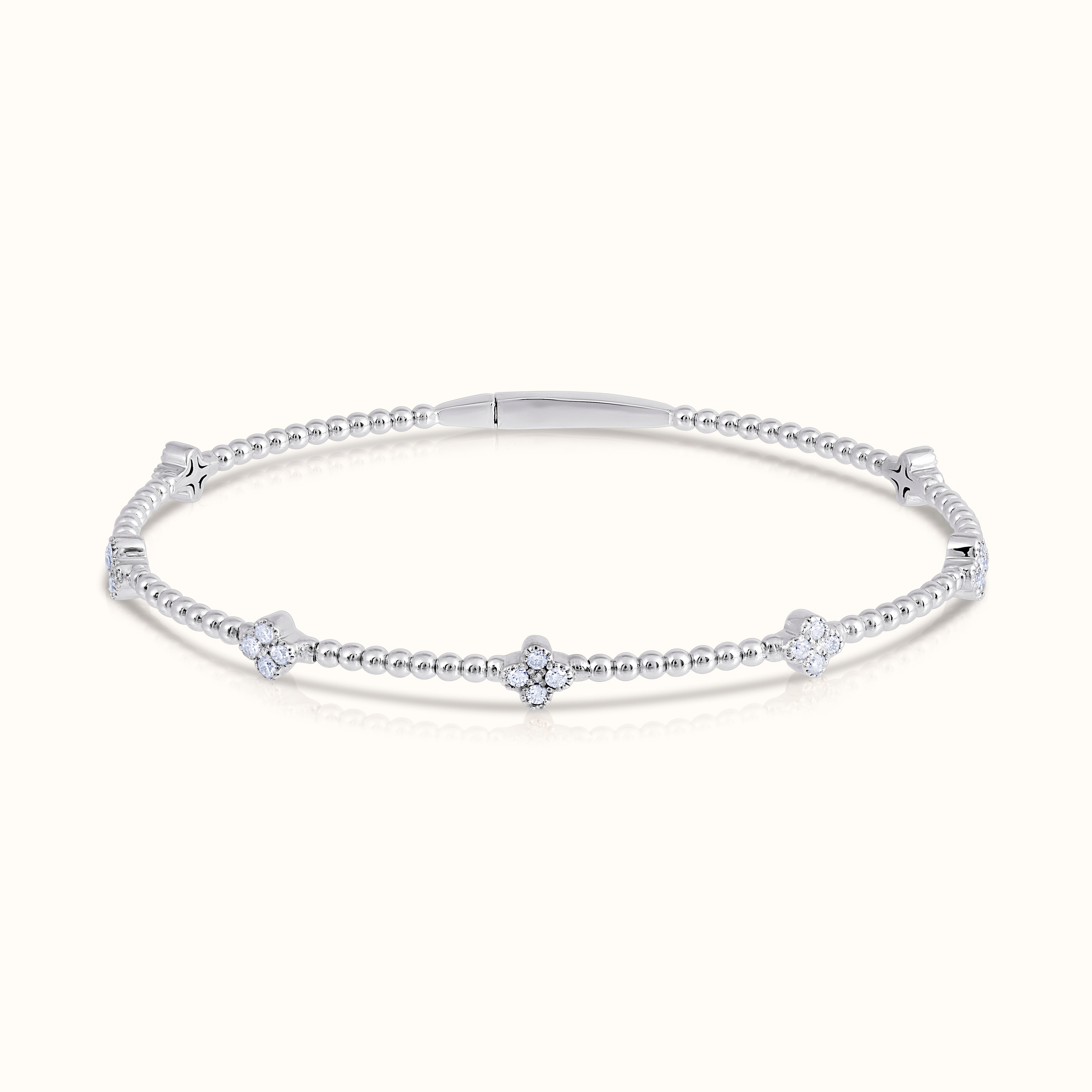 Natural Diamond Flexible Beaded Flower Clover Bangle – AVIR New York