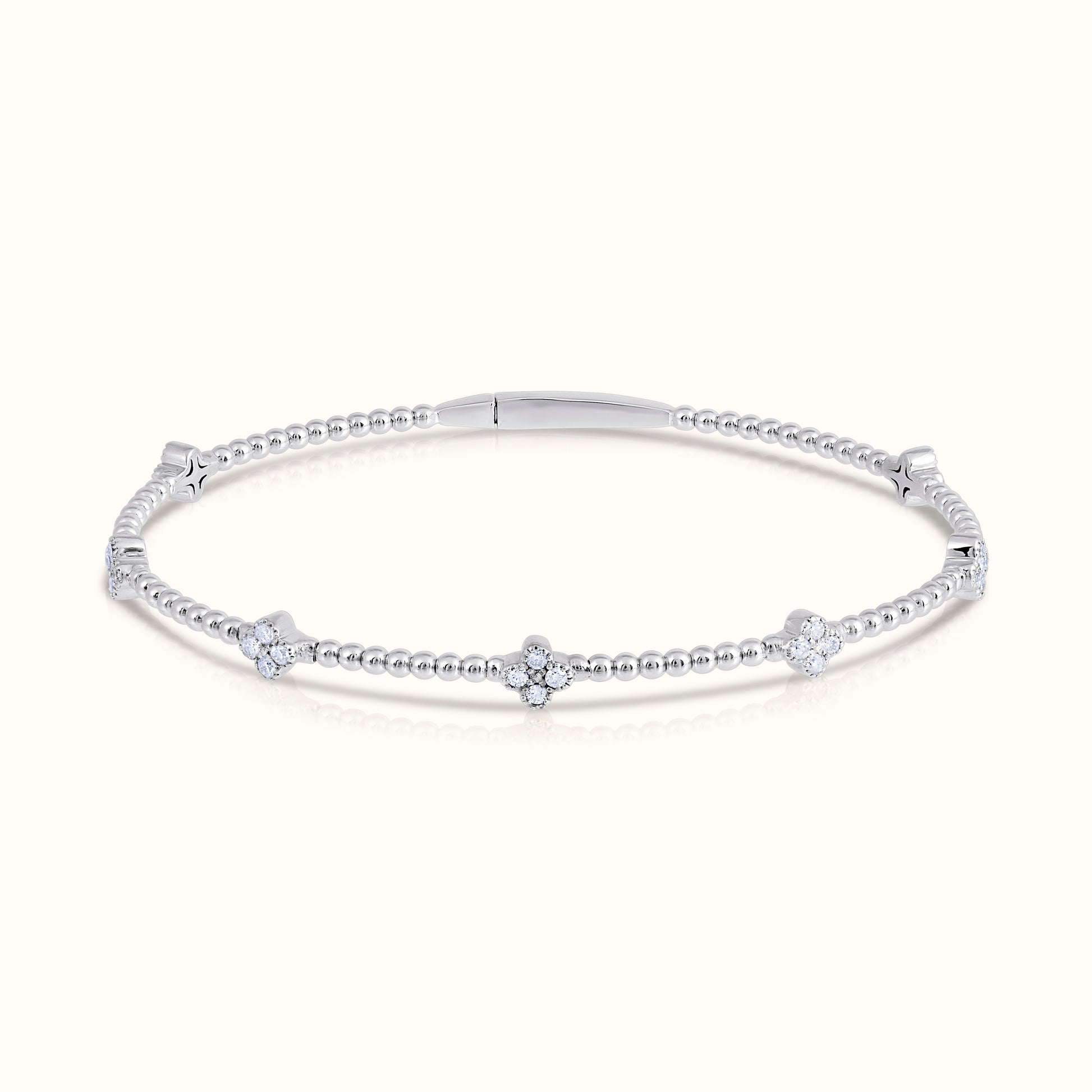 Natural Diamond Flexible Beaded Flower Cluster Bangle - AVIR New York