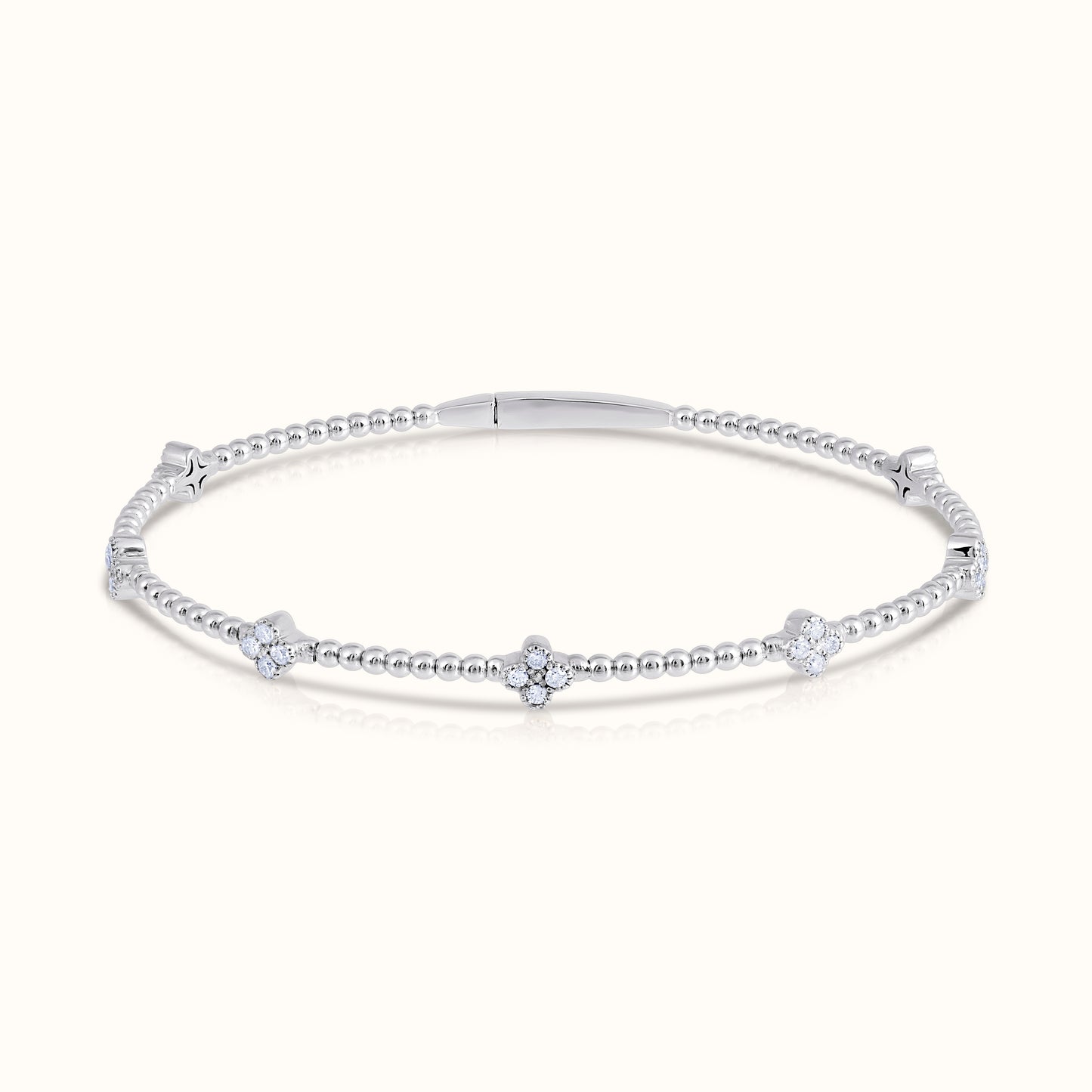 Natural Diamond Flexible Beaded Flower Cluster Bangle - AVIR New York