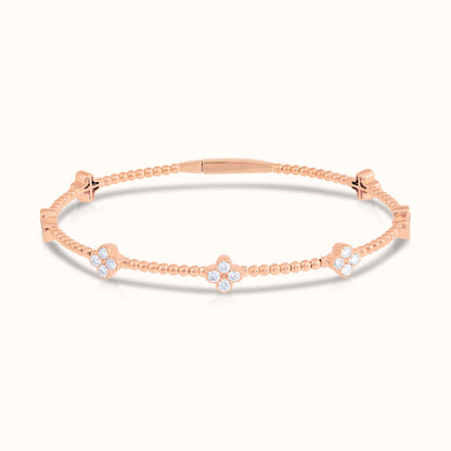 Natural Diamond Flexible Beaded Flower Cluster Bangle - AVIR New York