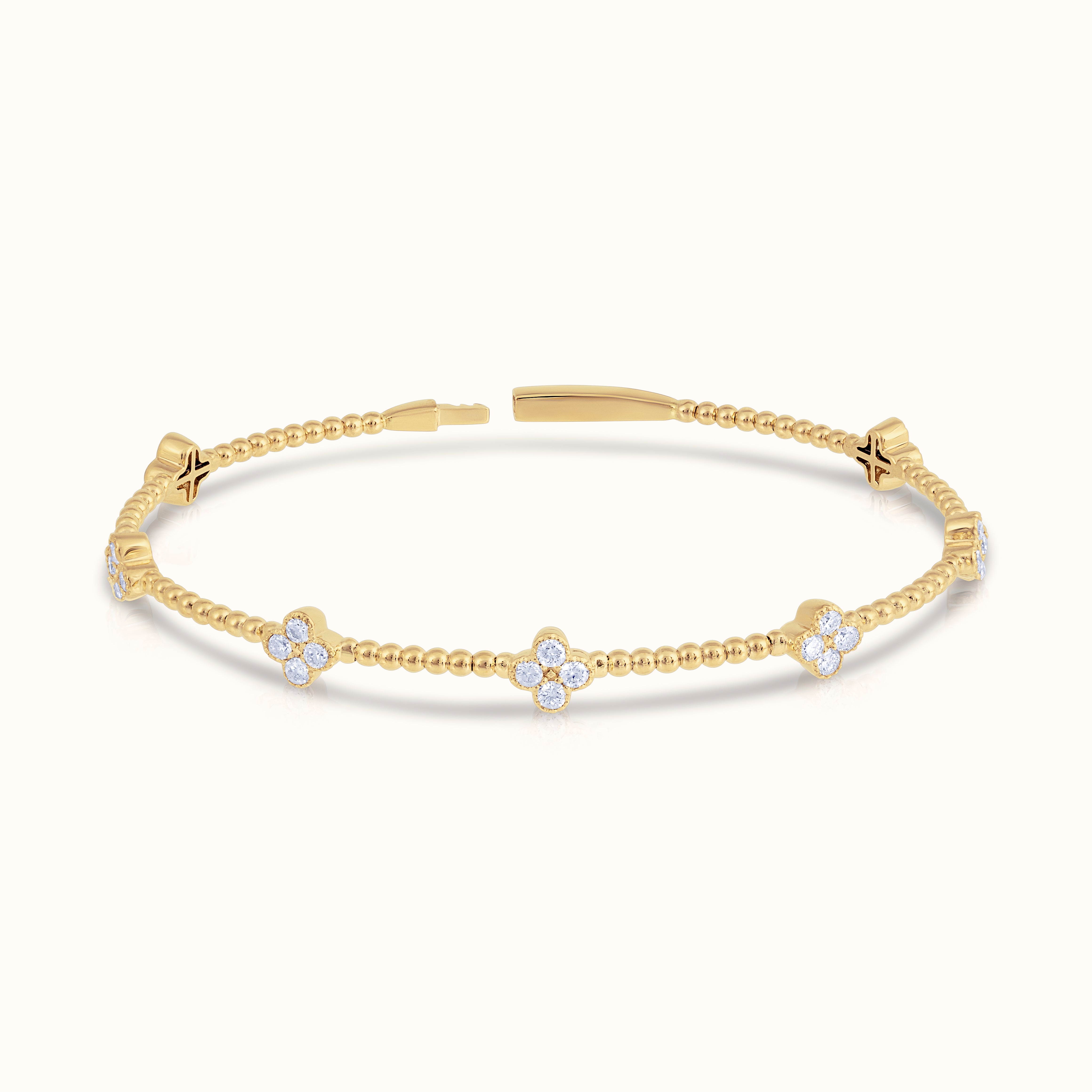 Natural Diamond Flexible Beaded Flower Clover Bangle – AVIR New York