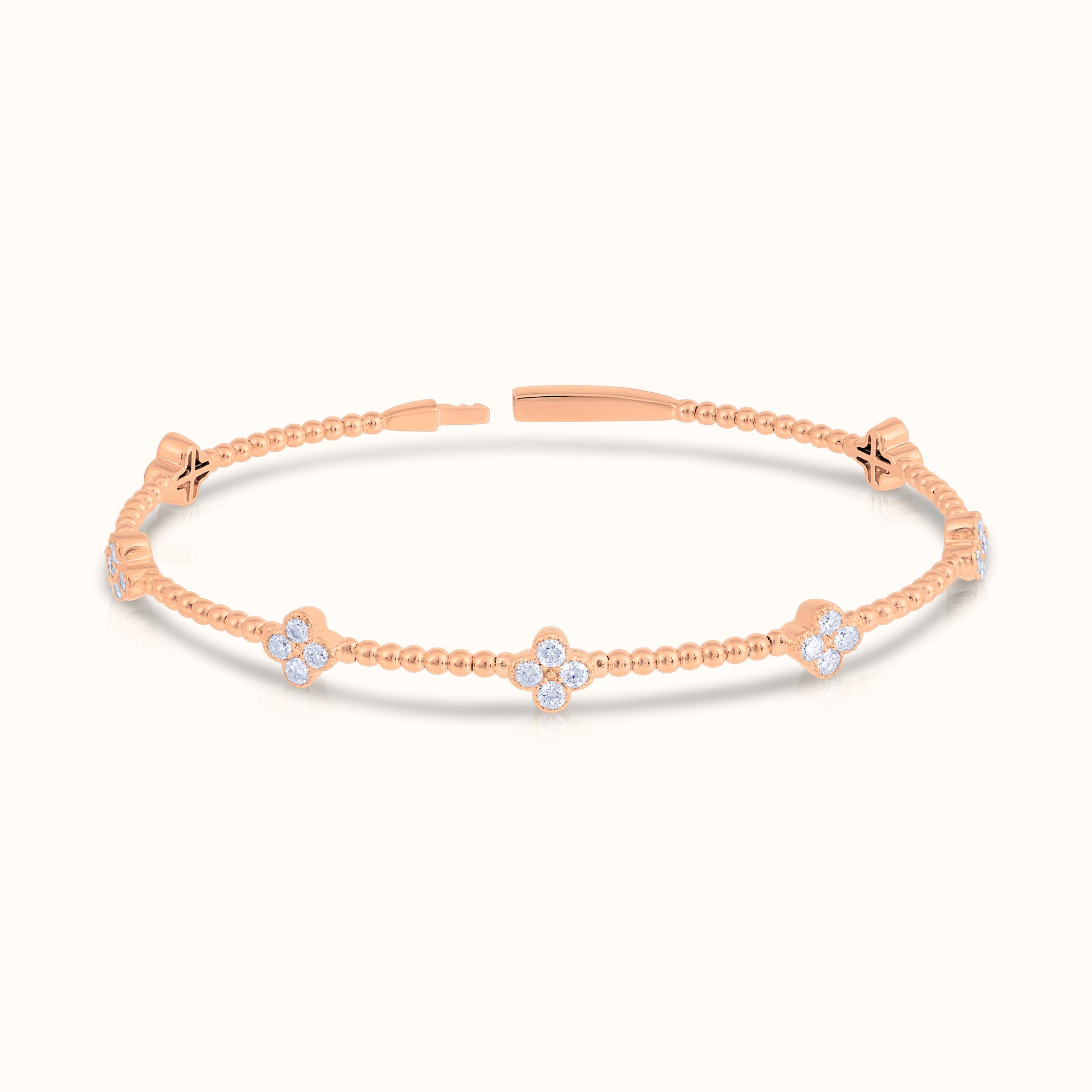 Lab Grown Diamond Flexible Beaded Flower Cluster Bangle - AVIR New York