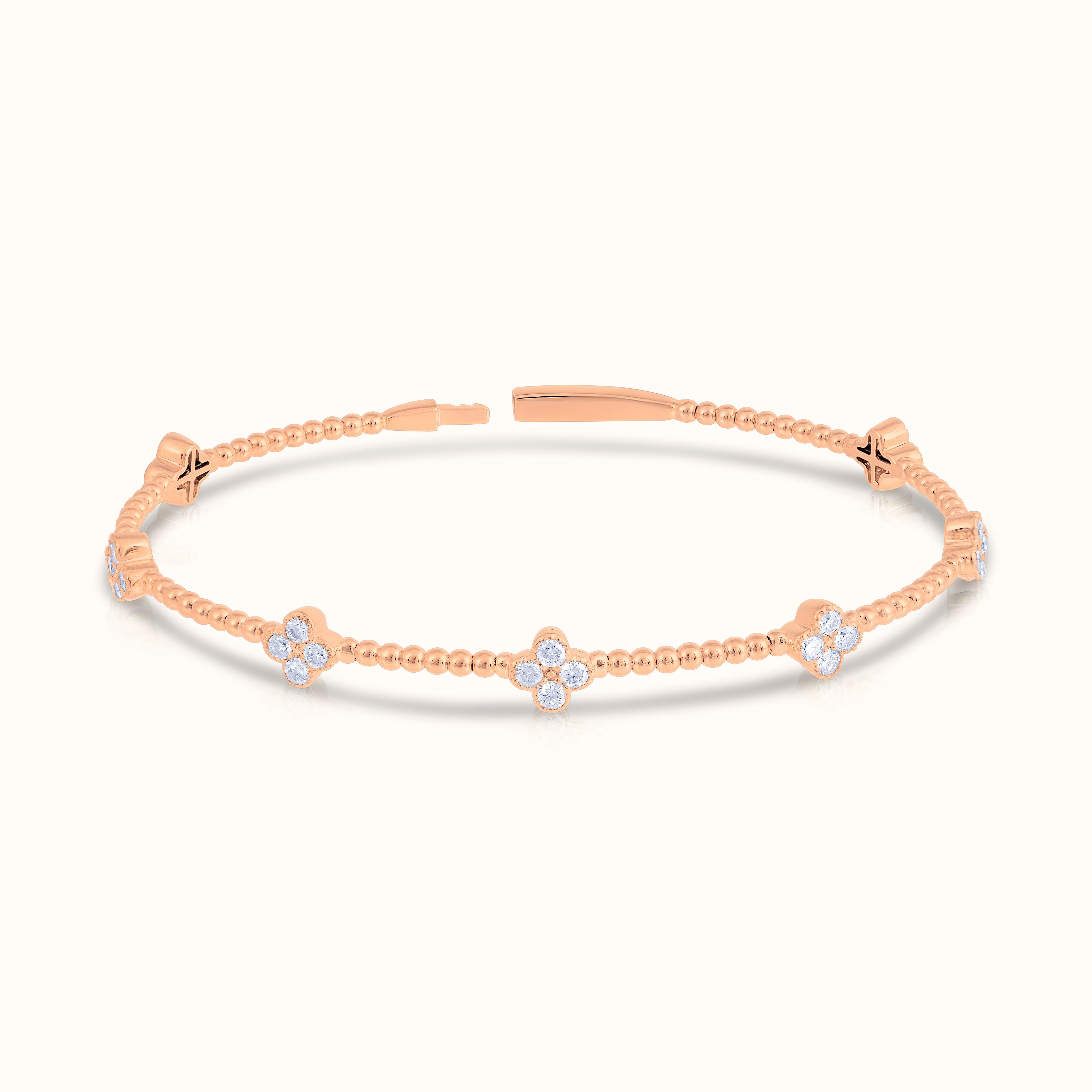 Natural Diamond Flexible Beaded Flower Clover Bangle – AVIR New York