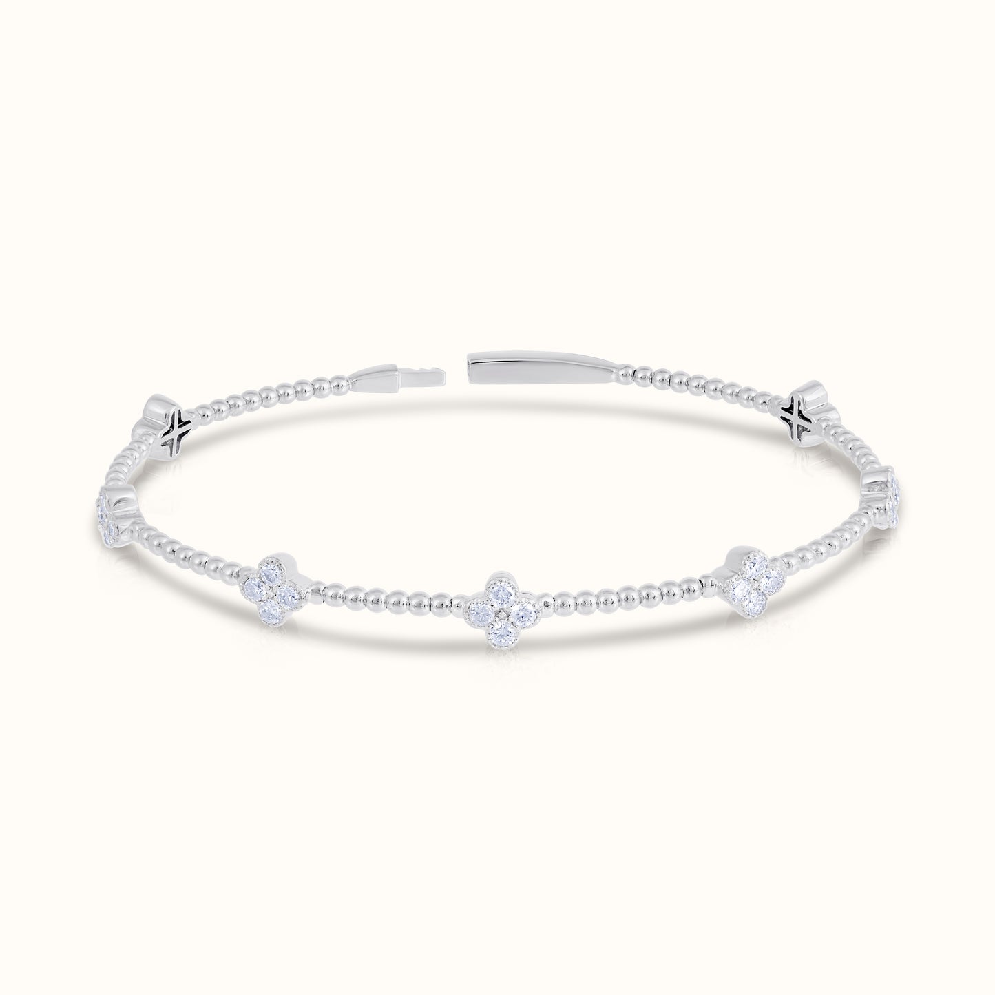 Lab Grown Diamond Flexible Beaded Flower Cluster Bangle - AVIR New York