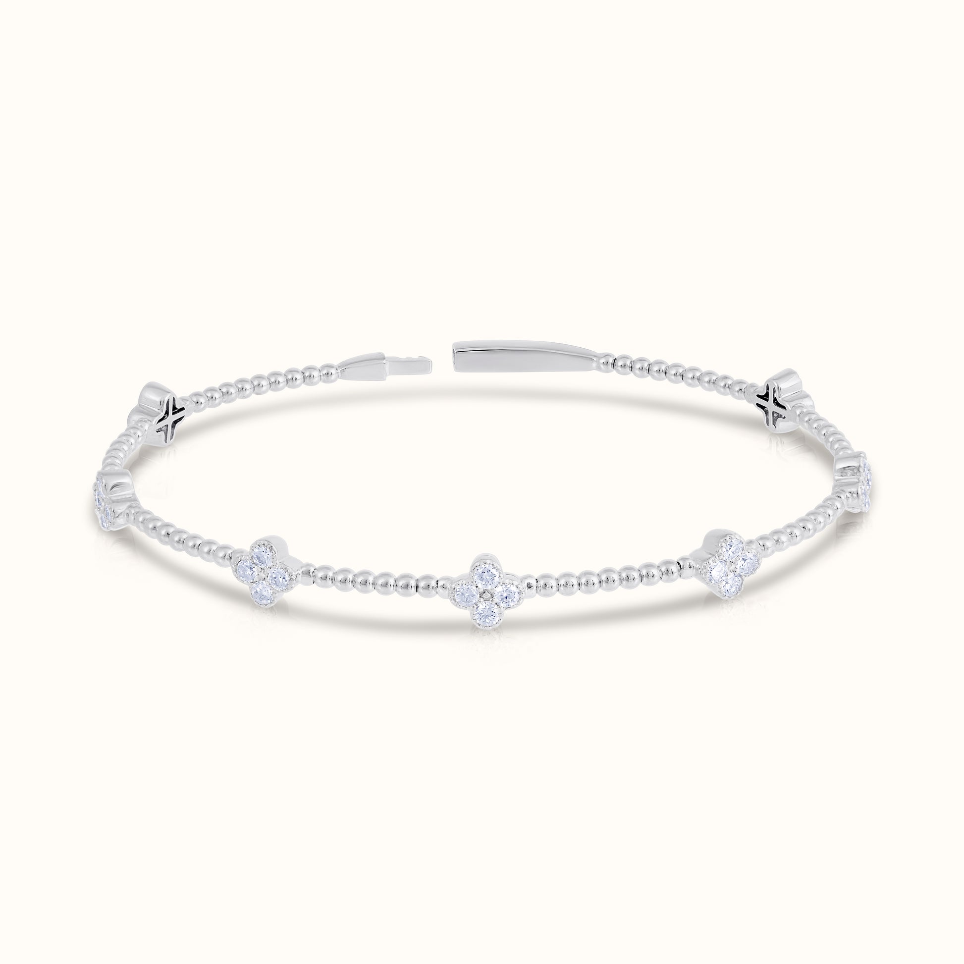 Lab Grown Diamond Flexible Beaded Flower Cluster Bangle - AVIR New York