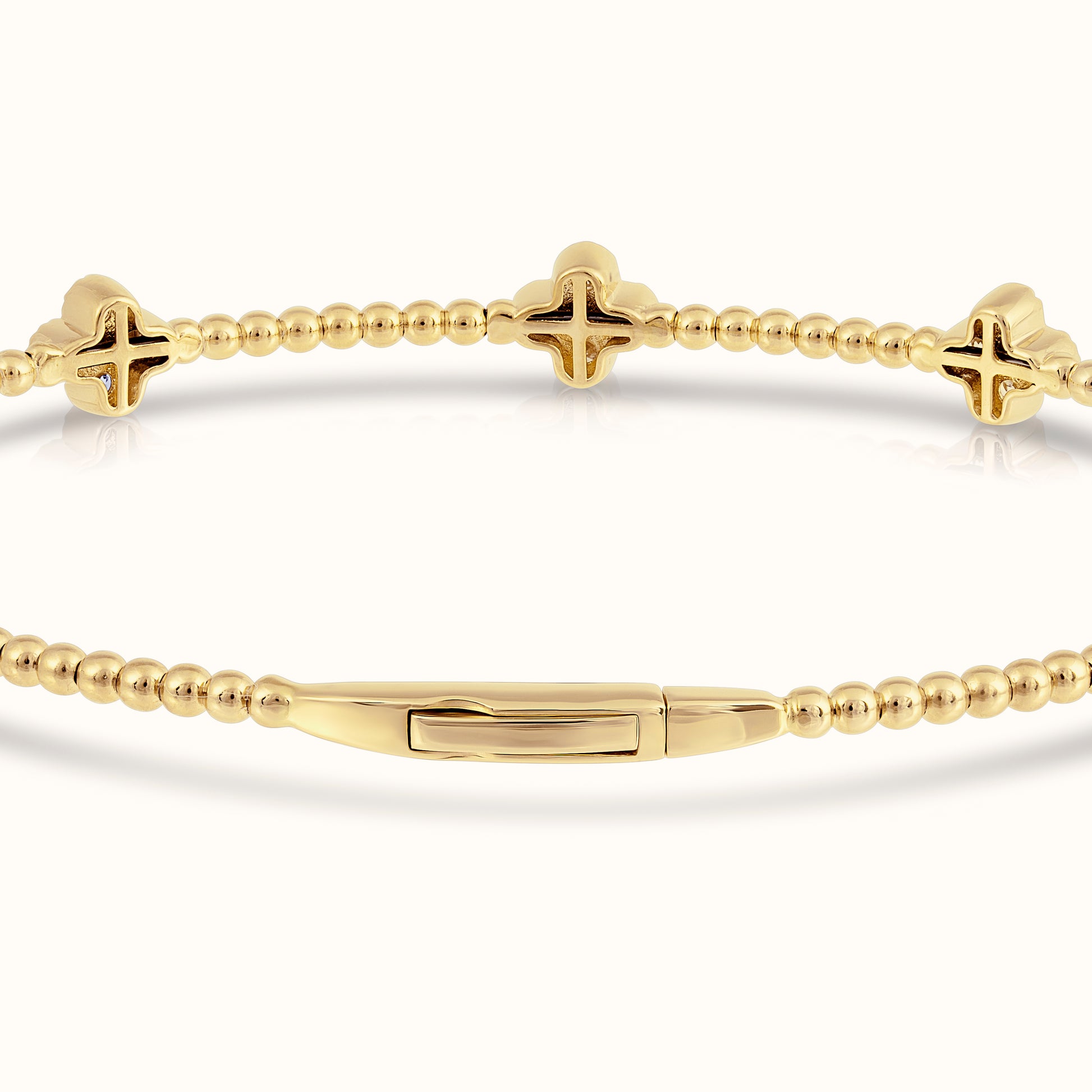 Natural Diamond Flexible Beaded Flower Cluster Bangle - AVIR New York
