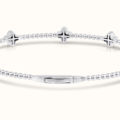 Natural Diamond Flexible Beaded Flower Cluster Bangle - AVIR New York