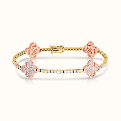 Natural Diamond Tennis Bracelet with Clovers - AVIR New York
