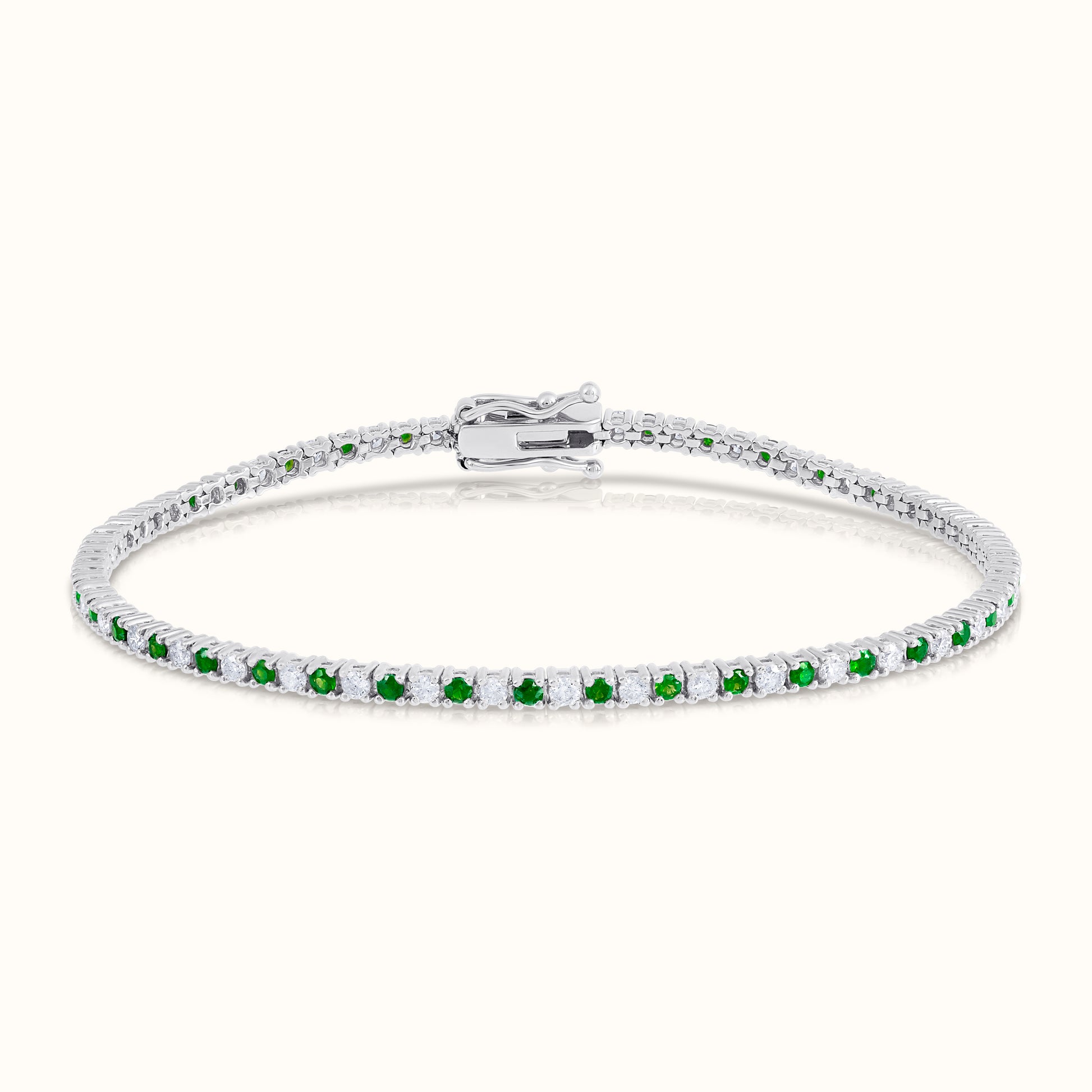 Alternating Green Emerald and Natural Diamond Tennis Bracelet - AVIR New York