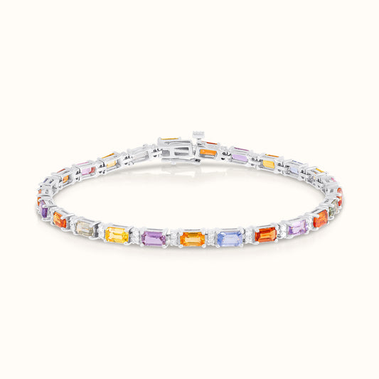Muticolour Sapphire Emerald Cut Tennis Bracelet - AVIR New York