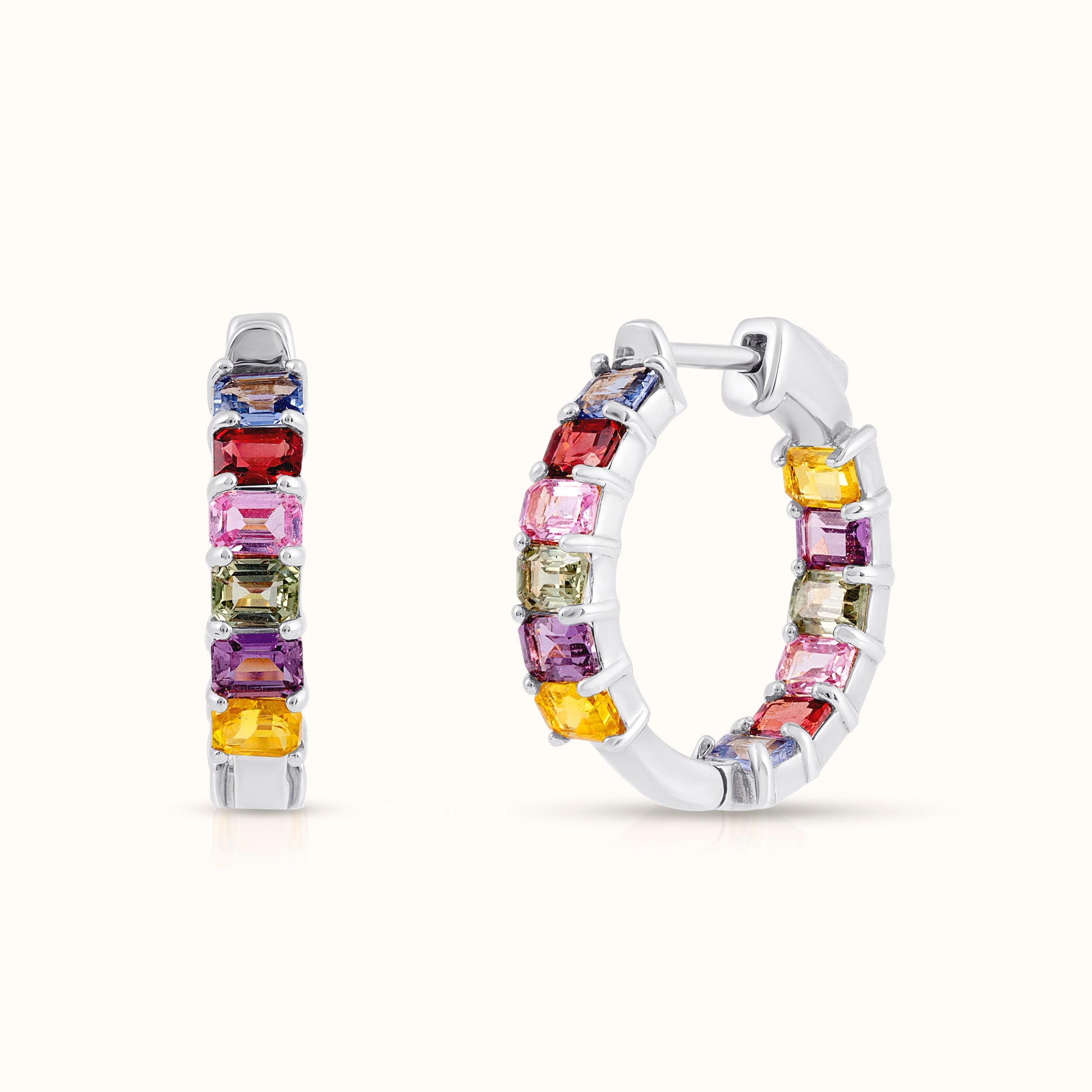Multicolour Sapphire Emerald Cut Hoop Earrings - AVIR New York