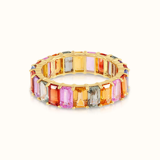 Multicolour Sapphire Emerald Cut Eternity Ring - AVIR New York