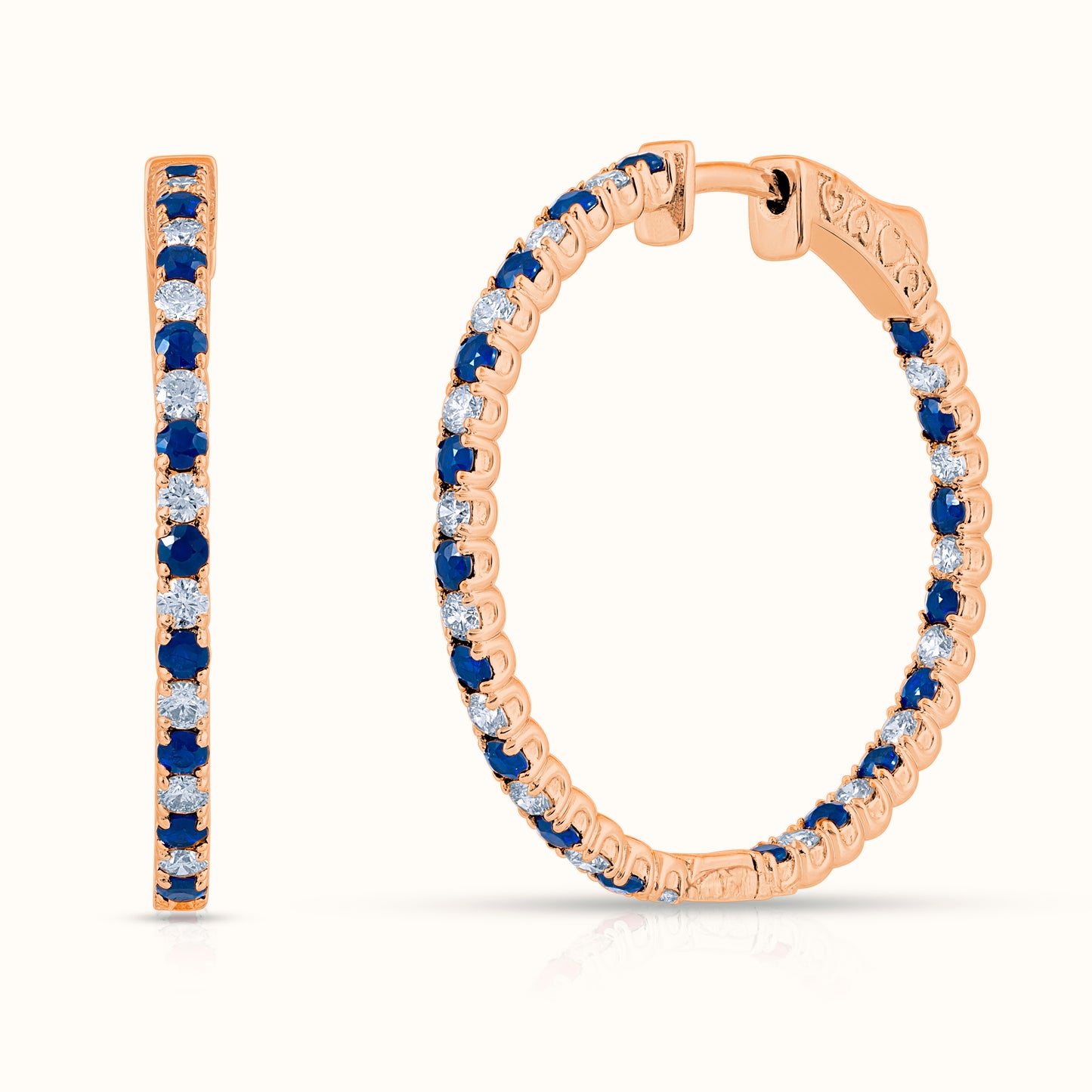 3.25 carat Alternating Sapphire and Natural Diamond Hoop Earrings - AVIR New York