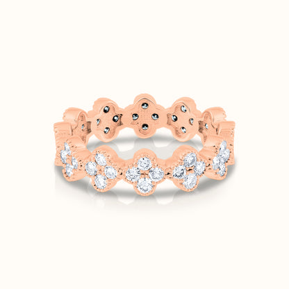 Flexible Beaded Lab Grown Diamond Flower Bangle and Flower Cluster Ring Set - AVIR New York
