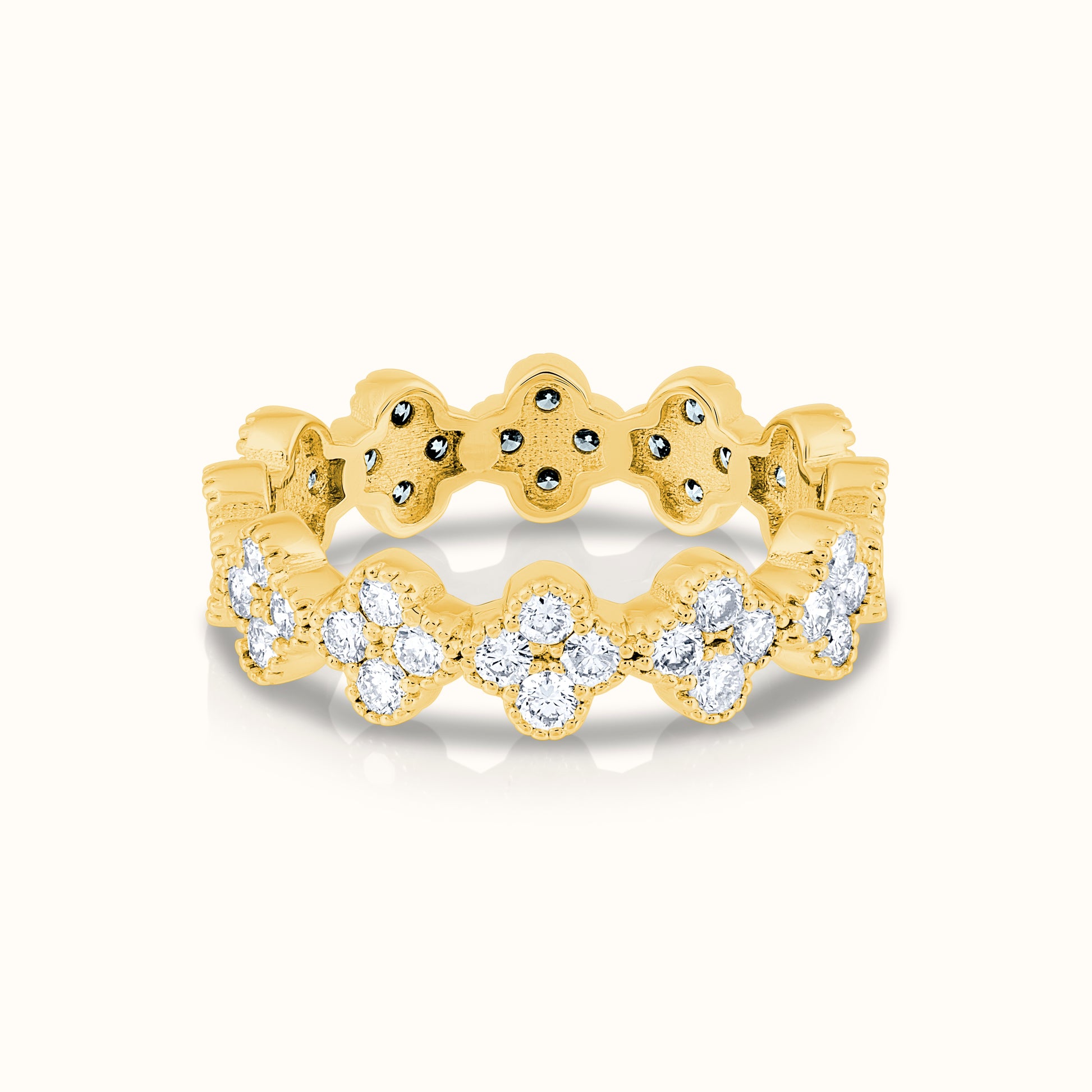 Flexible Beaded Lab Grown Diamond Flower Bangle and Flower Cluster Ring Set - AVIR New York