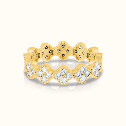 Flexible Beaded Lab Grown Diamond Flower Bangle and Flower Cluster Ring Set - AVIR New York