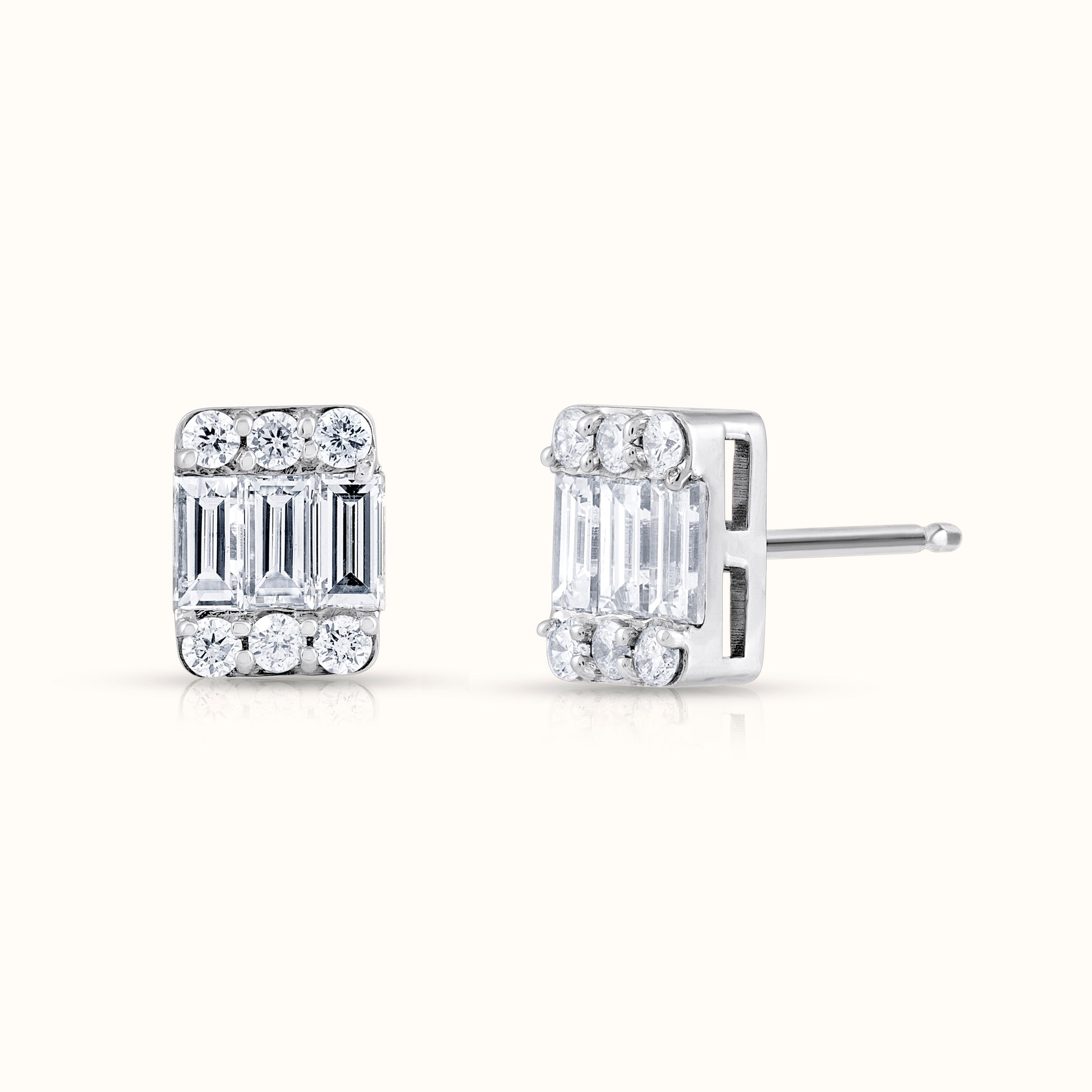 Baguette and Round Natural Diamond Stud Earrings - AVIR New York