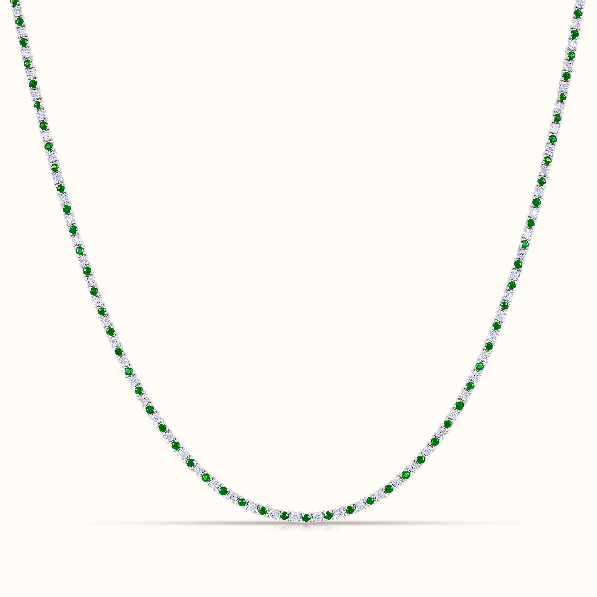 Alternating Green Emerald and Natural Diamond Tennis Necklace - AVIR New York