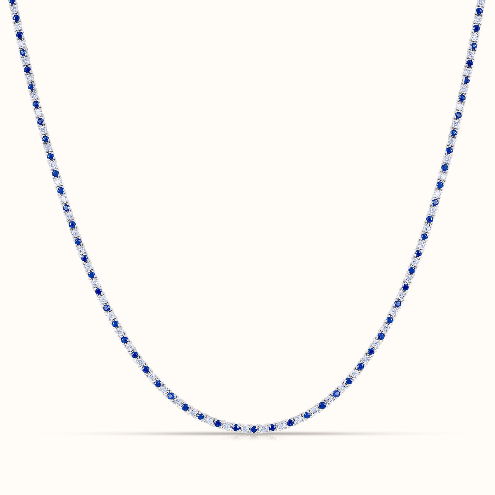 Alternating Sapphire and Natural Diamond Tennis Necklace - AVIR New York