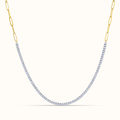 Half Paperclip and Lab Grown Diamond Bracelet, 17 Inch Necklace, and Link Earrings Set - AVIR New York