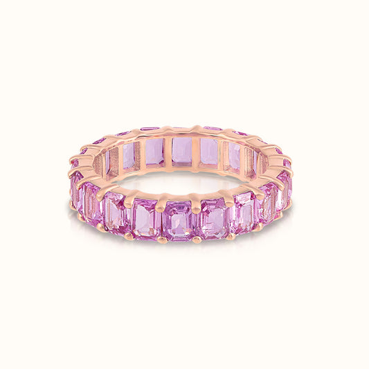 Pink Sapphire Emerald Cut Eternity Ring - AVIR New York