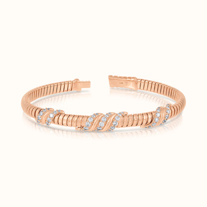 Fluted Flexible Bangle with Lab Grown Diamond Waves