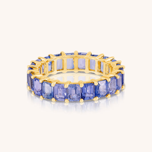 Natural Blue Sapphire Emerald Cut Eternity Ring