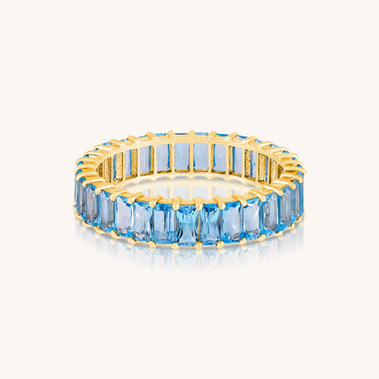 Natural Blue Topaz Radiant Cut Eternity Ring